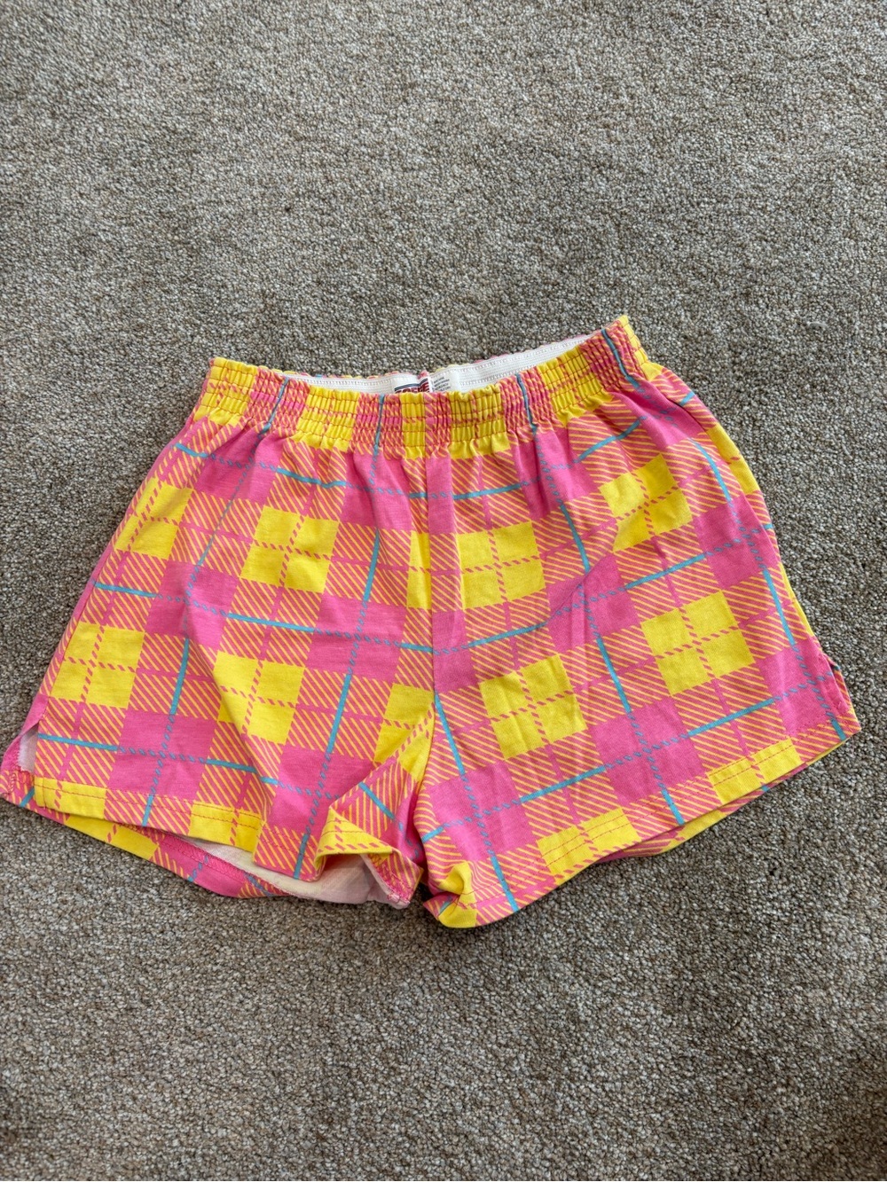 Soffe Pink and Yellow Plaid Athletic Shorts
